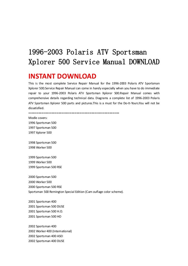 Polaris Sportsman 500 Wiring Diagram 2001 Polaris Sportsman 500 Wiring